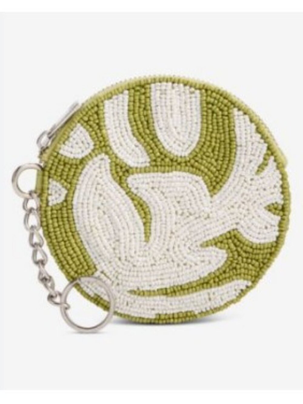 On 34th beaded round coin purse pouch for women girls - Green and white